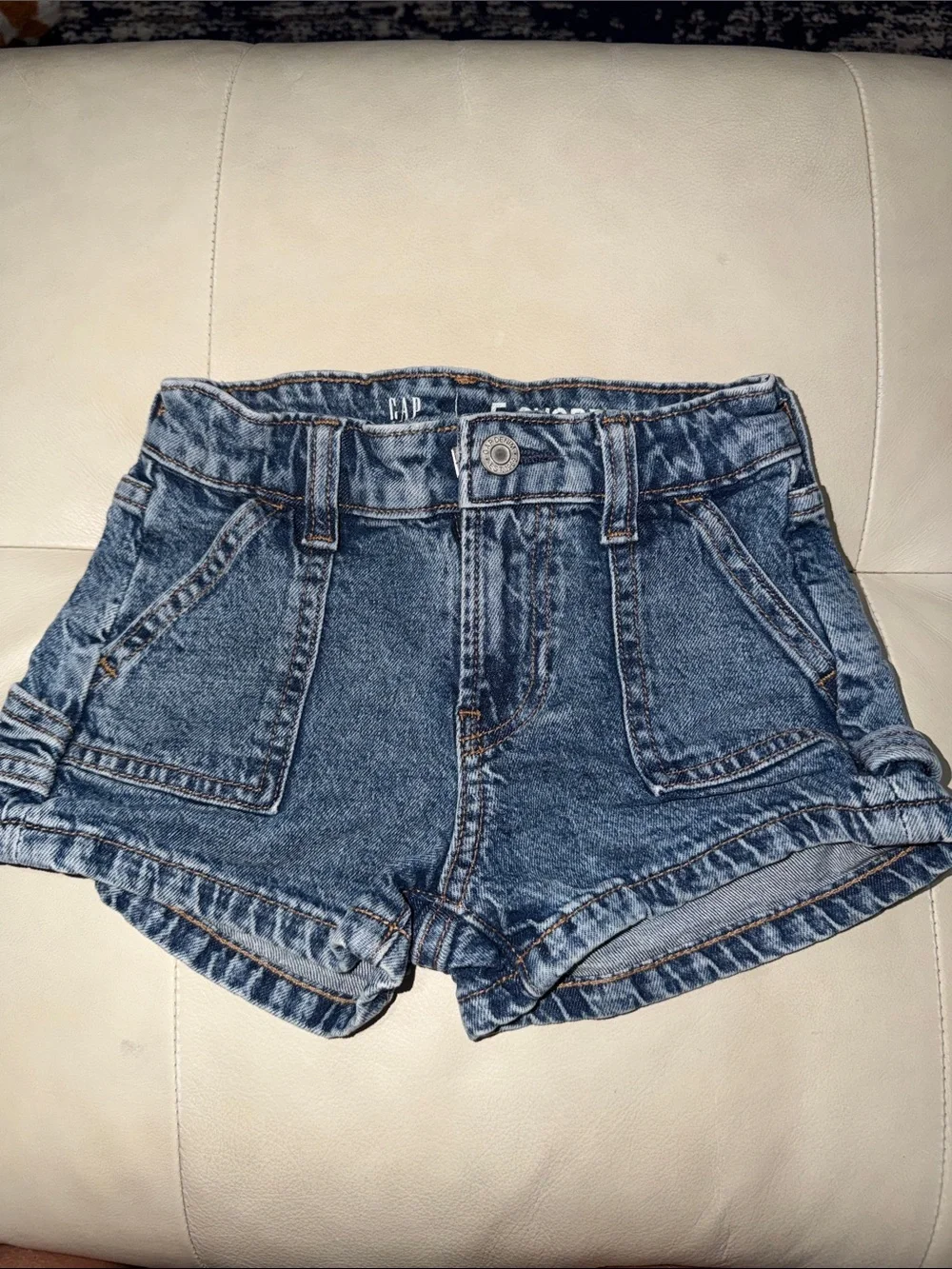 GAP Denim High-Waist Rolled Hem Shorts in Blue